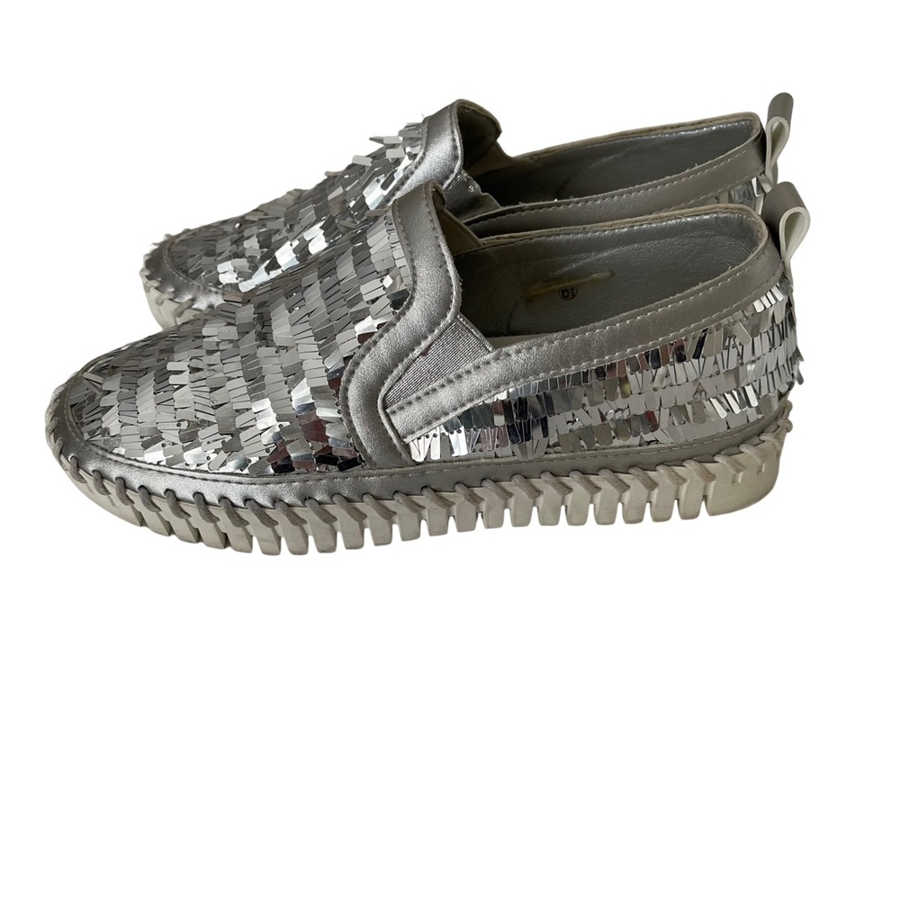 Italina Metallic Silver Loafer Slip On. Very Festive. Size 6.5